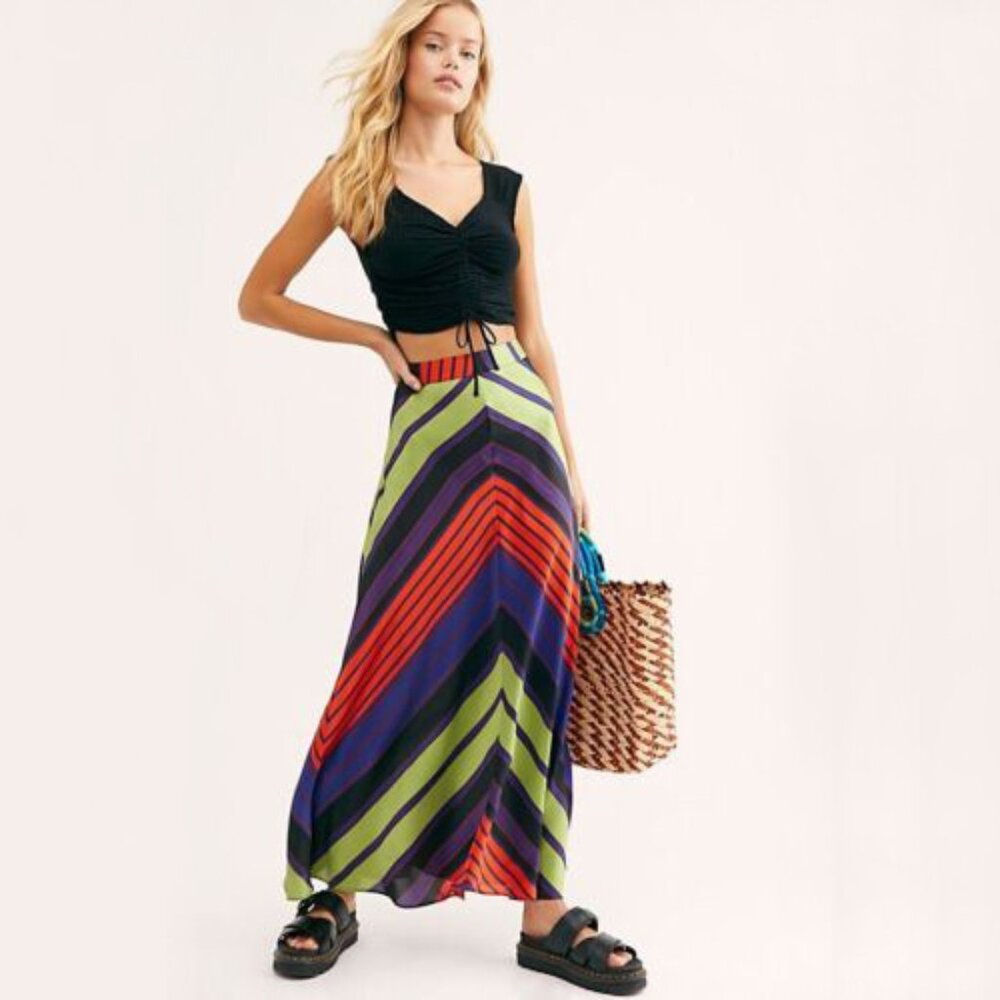 Free People | Rio Multi Colored Chevron Striped Maxi Skirt | NWT